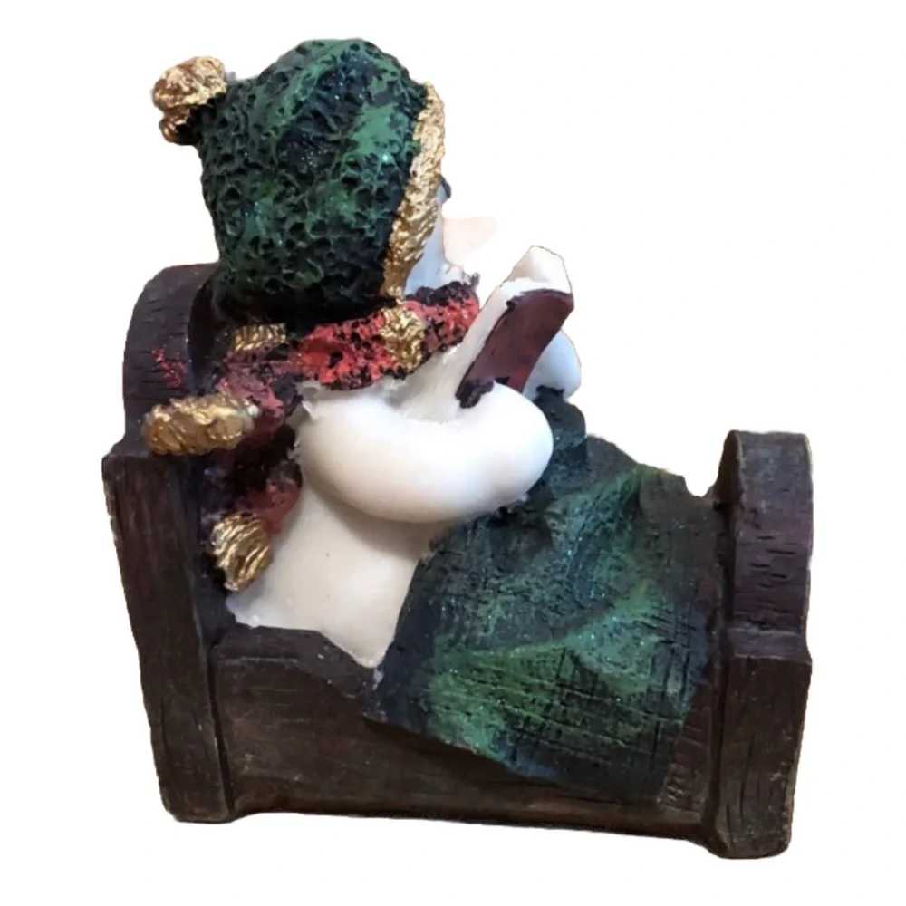 Festive Snowman Figurine with Green and Gold Accents
